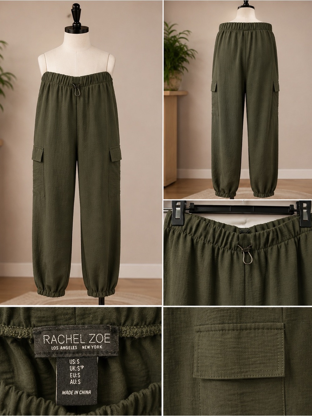 Rachel Zoe Olive Cargo Jogger Pants with Drawcord - small